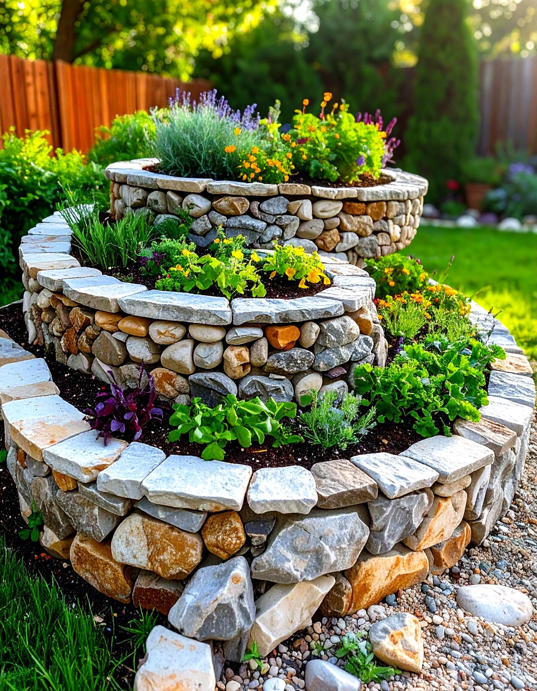 24 Round Garden Bed Ideas: Circular Beds For Styles - Too Much Time with Building circular raised beds with recycled fire rings and stone