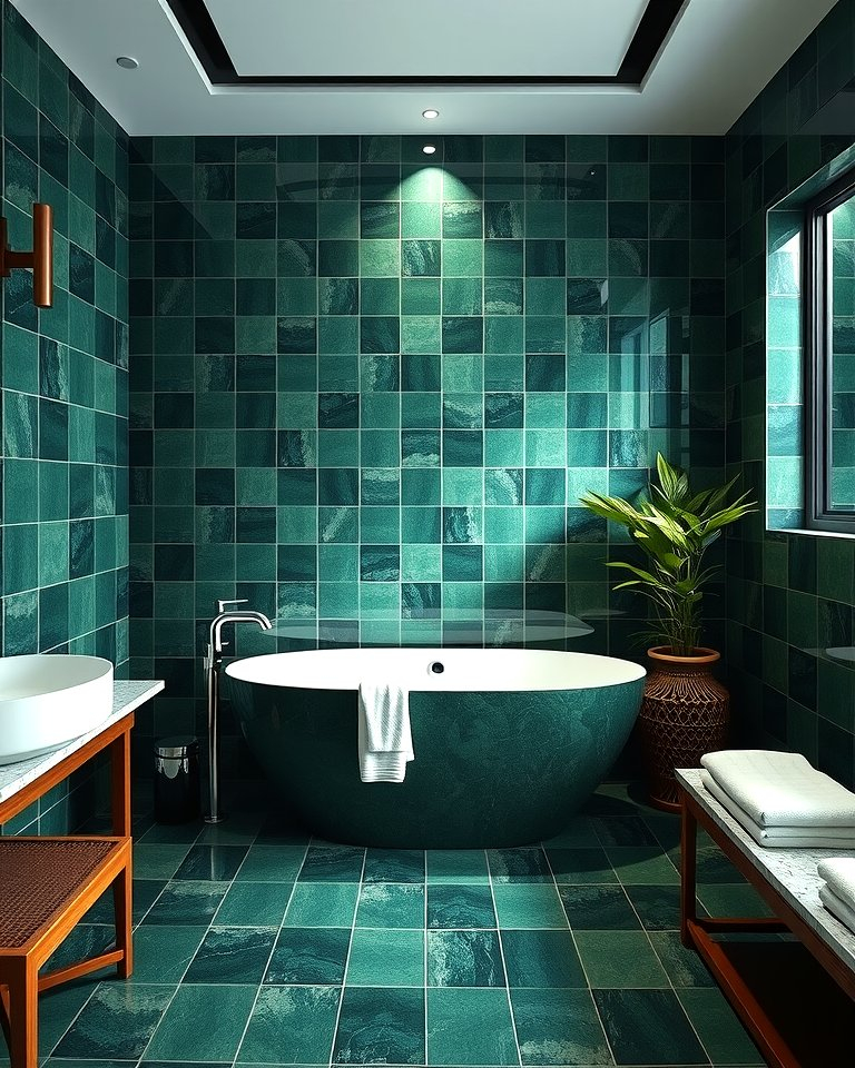 30 Green Bathroom Tile Design Ideas For A Refreshing Oasis inside The Secret to Pairing Forest Green Walls with Brass Hardware for an Immersive Feel