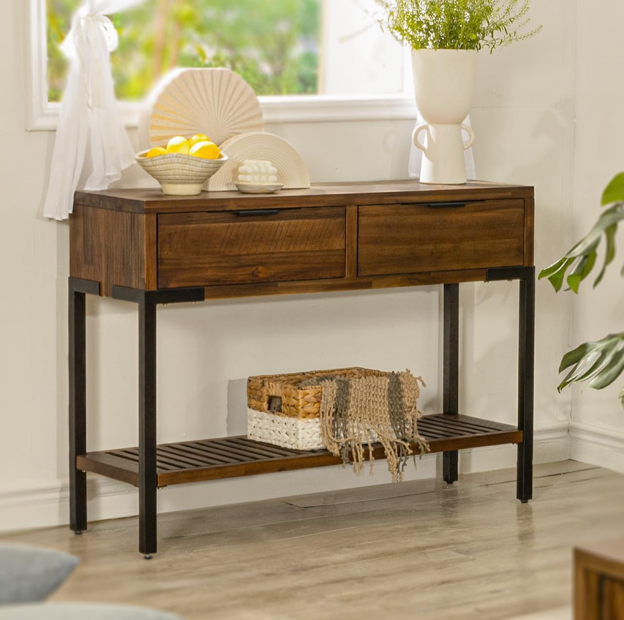 Amazon.com: Bme Entryway Farmhouse Solid Wood Console Table With 2 ... for Bathroom Table Guide