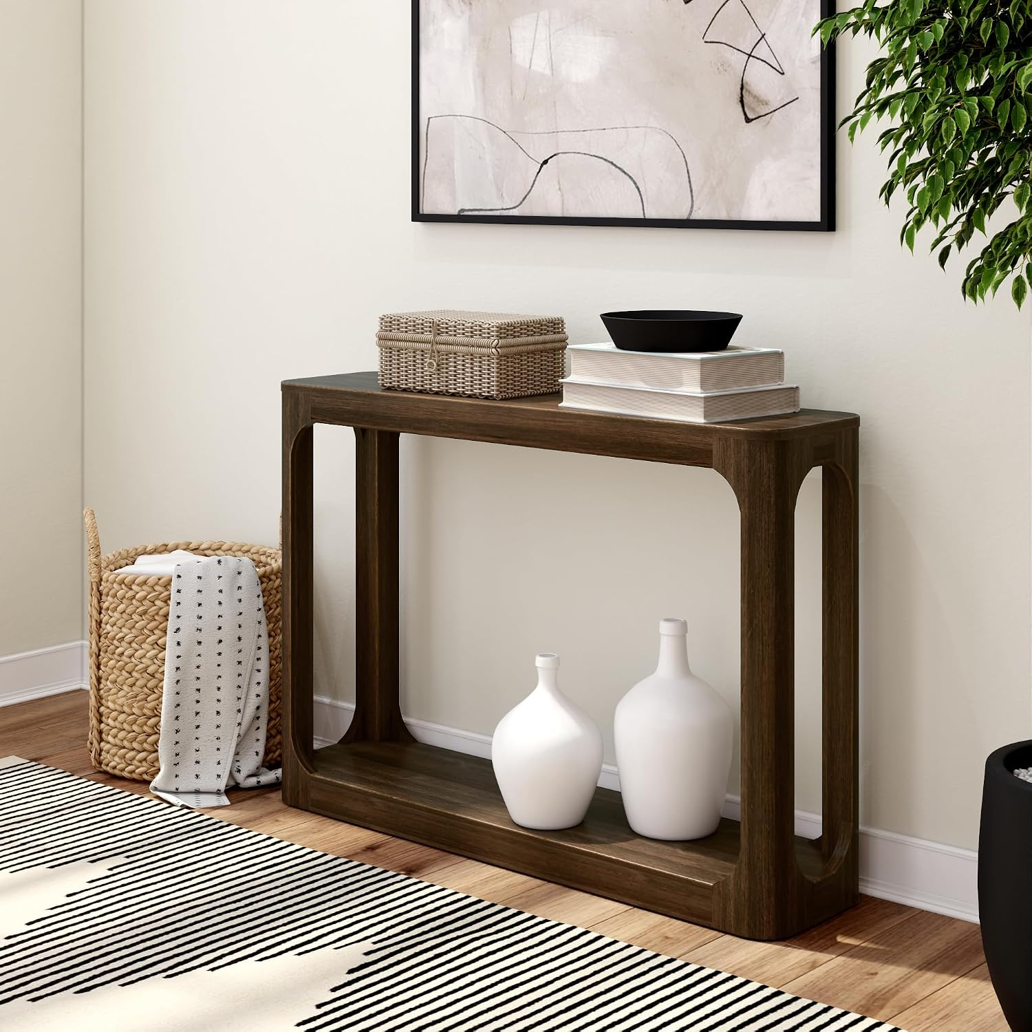Amazon.com: Plank+Beam Forma Console Table, 46 Inch, Solid Wood Sofa ... for Bathroom Table Guide