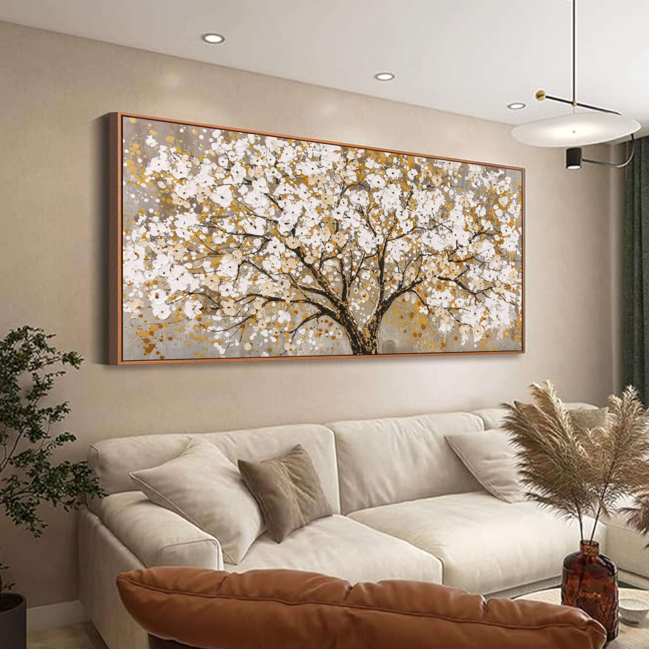 Amazon.com: Wall Art Gold Nature Tree Of Life Abstract Canvas Painting ... for Abstract Canvas Art For Living Room