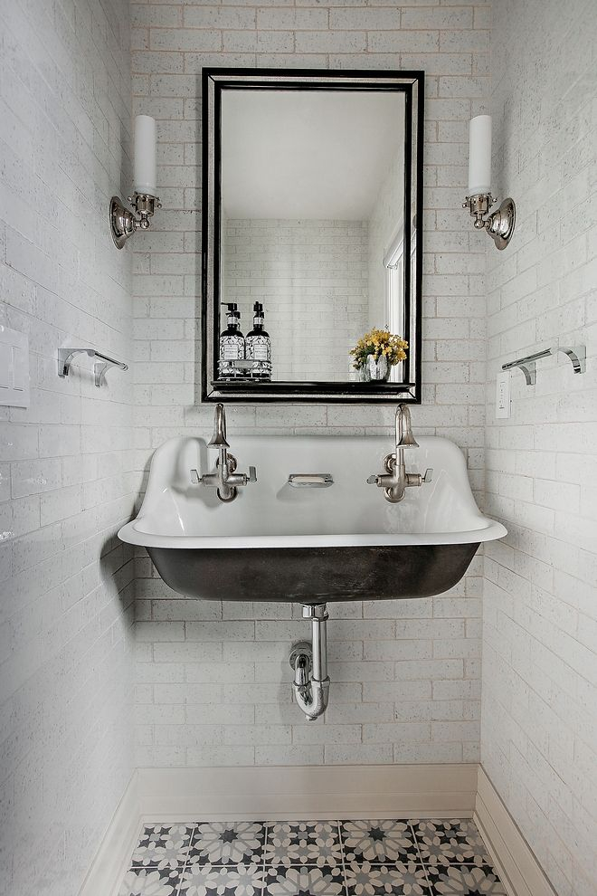 Wall-Mounted Sink Bathroom Wall-Mounted Sink This Powder Room Is Full ... for Floating Bathroom Vanity Modern