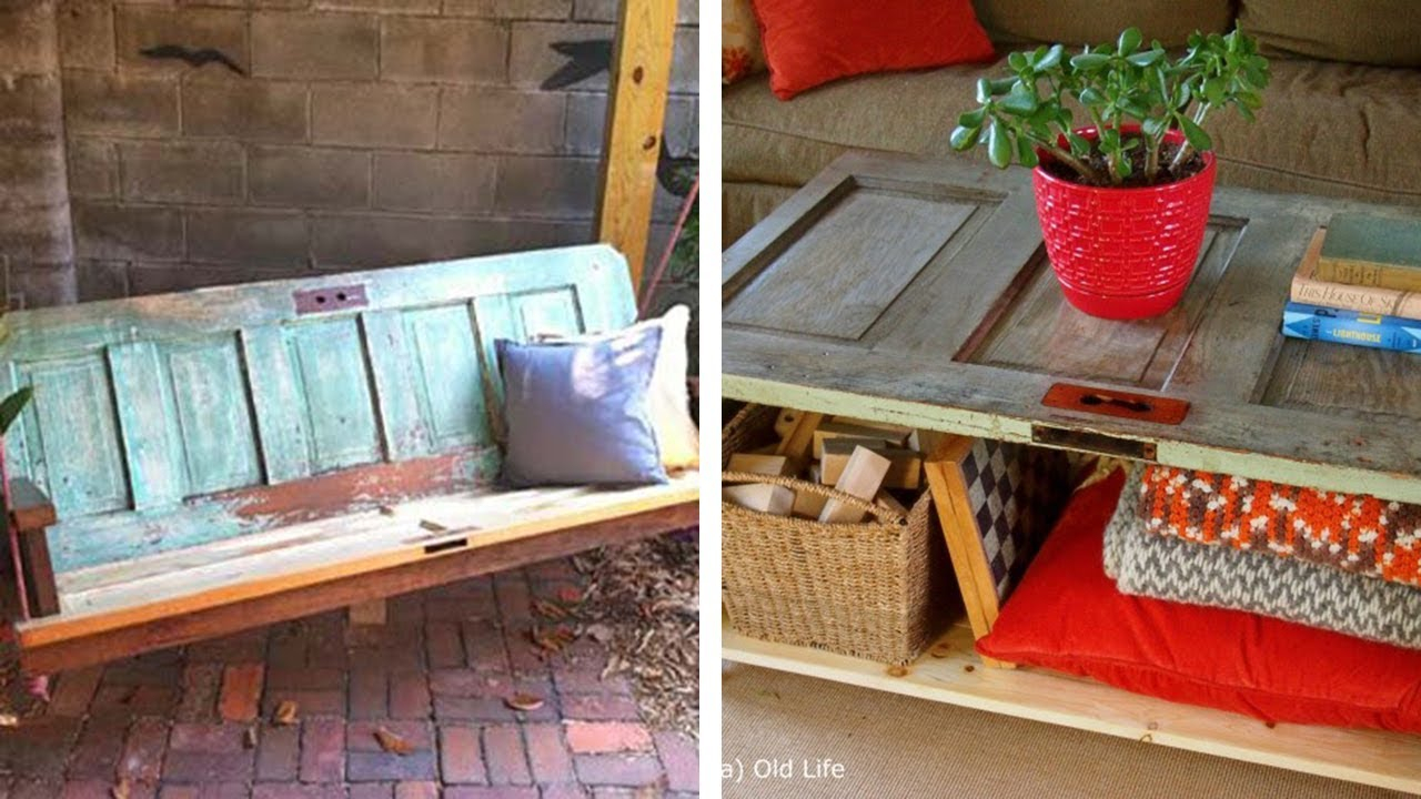 Old Wood Doors Repurposed for Deck Shelf Tips