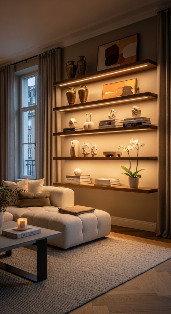 Stylish Floating Shelves For Living Room for Living Room Rack Ideas