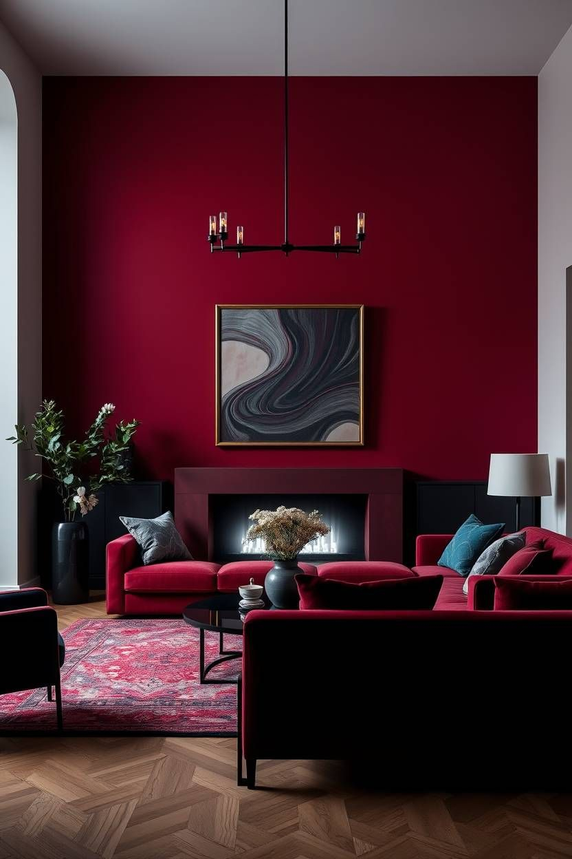Elegant Burgundy Living Room With Velvet Accents And Moody ... for Burgundy Home Accents For Fall