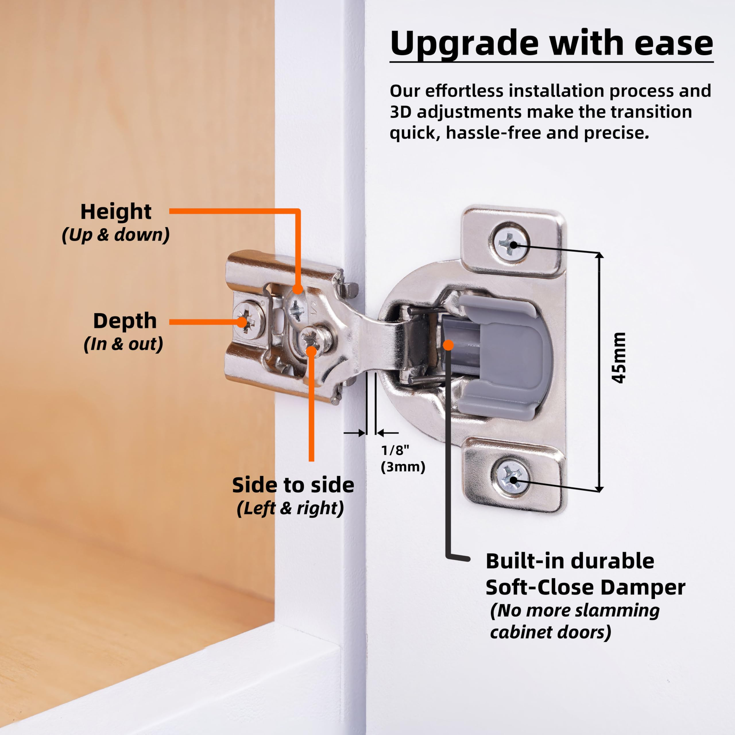 Retrofit Soft-Close Cabinet Hinges: Overlay Measurement, Cup Depth and 3-Way Cam Adjustments